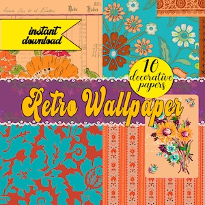 Retro Wallpaper Autumn Junk Journal Decorative Papers Fall Ephemera Ledger Paper Flower Retro Flower Clipart Digital Junk Journal Background