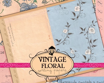 Vintage Floral Writing Papers - Antique Stained Paper with Floral Designs for Creative Journaling