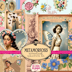 Kit interativo de coisas efêmeras METAMORFOSE Butterfly Fairy Girl para scrapbooking e registro de lixo eletrônico