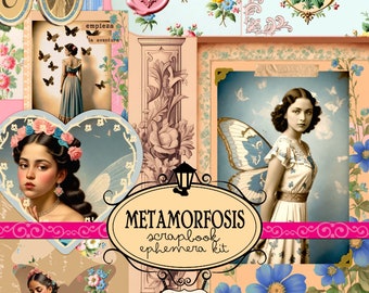 METAMORFOSIS Butterfly Fairy Girl Interaktives Ephemera-Kit für Scrapbooking und Junk Journaling