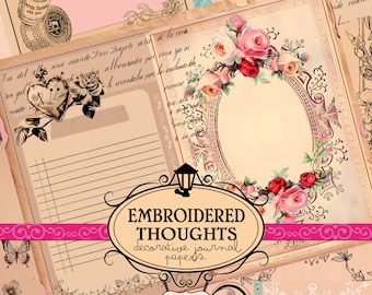 EMBROIDERED THOUGHTS - Decorative Vintage Line Paper for Creative Junk Journaling