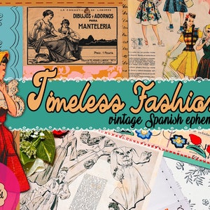 Vintage Mode Zeitschriften Retro Mode Print Näh-Junk Journal Kit Vintage Mode Illustration Spanische Zeitschrift Näh-Journal Printable