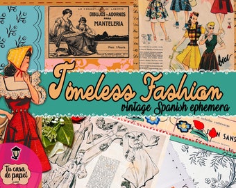 Vintage Fashion Magazines Retro Fashion Print Sewing Junk Journal Kit Vintage Fashion Illustration Spanish Magazine Sewing Journal Printable