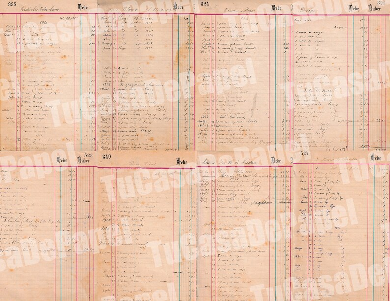 May include: A vintage ledger book with handwritten entries in black ink. The pages are yellowed with age and have ruled lines. The book is divided into sections with headings like "Debtor" and "Creditor".