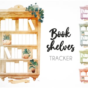 15 Book tracker printables • Reading log bookshelf for reading journal • Bookish gift insert