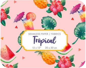 Tropical digital paper • Palm leaves and Watermelon pattern • Seamless baby boy fabric • Summer digital pattern