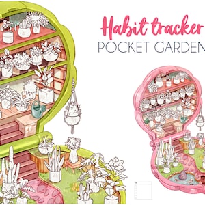 10 Monthly Habit Tracker • Double sleep tracker & workout tracker • Pocket garden clipart