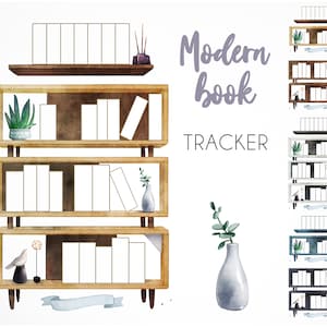 15 Book tracker printables • Reading log modern bookshelf for reading journal • Bookish minimal planner