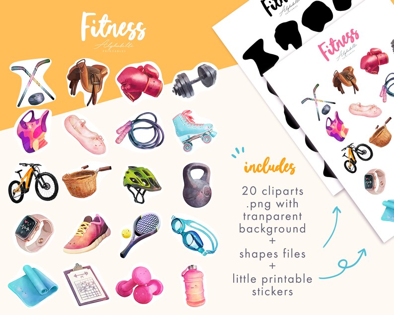 20 Fitness Clipart Stickers Workout Clipart and Sport Printables