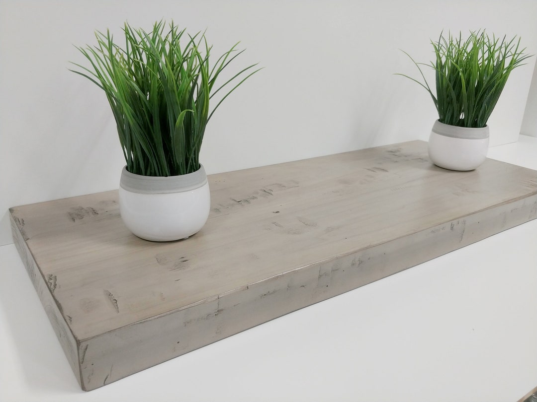 Grey Wash Heavy Distress Floating Shelf Solid Wood Heavy Duty Hidden Bracket Etsy