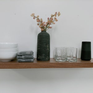 Walnut thin floating shelf, solid wood with hidden bracket