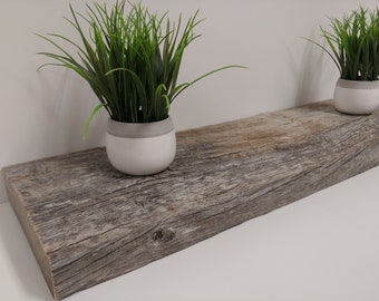 Barn Wood ( Brown Grey ) Floating Shelf  Solid Wood Heavy Duty Hidden Bracket