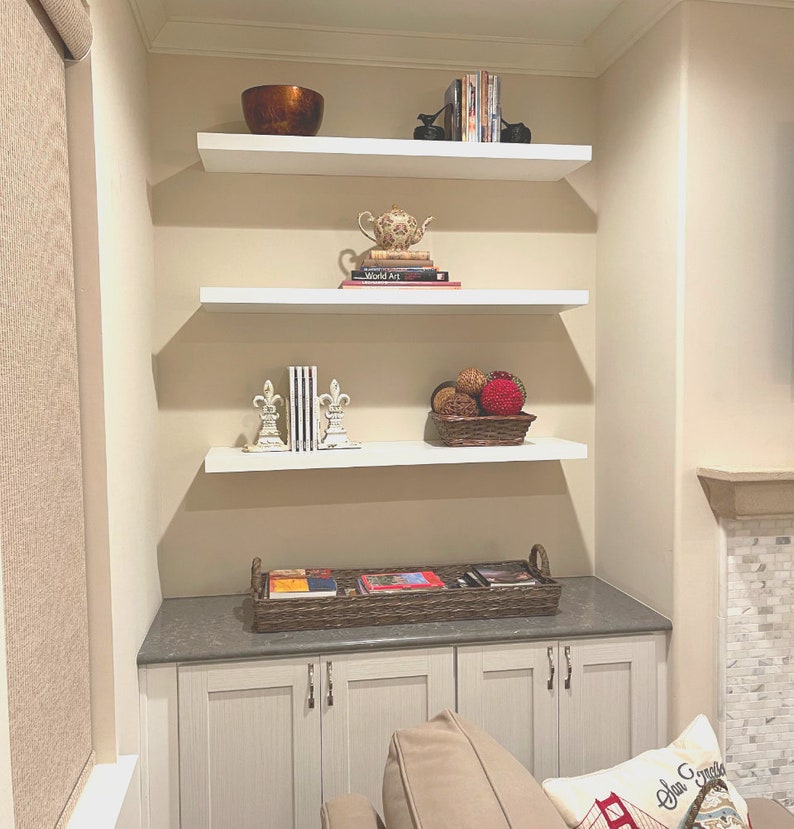 White Floating Shelf Solid Wood Custom Length and Depth Etsy