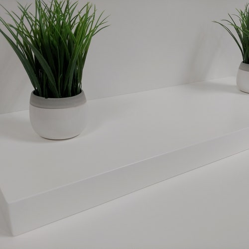White Floating Shelf, solid wood, custom length and depth Floating