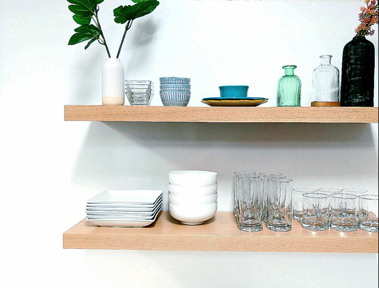 White Oak Floating Shelf, Custom Length, Depth, Includes Hidden Bracket