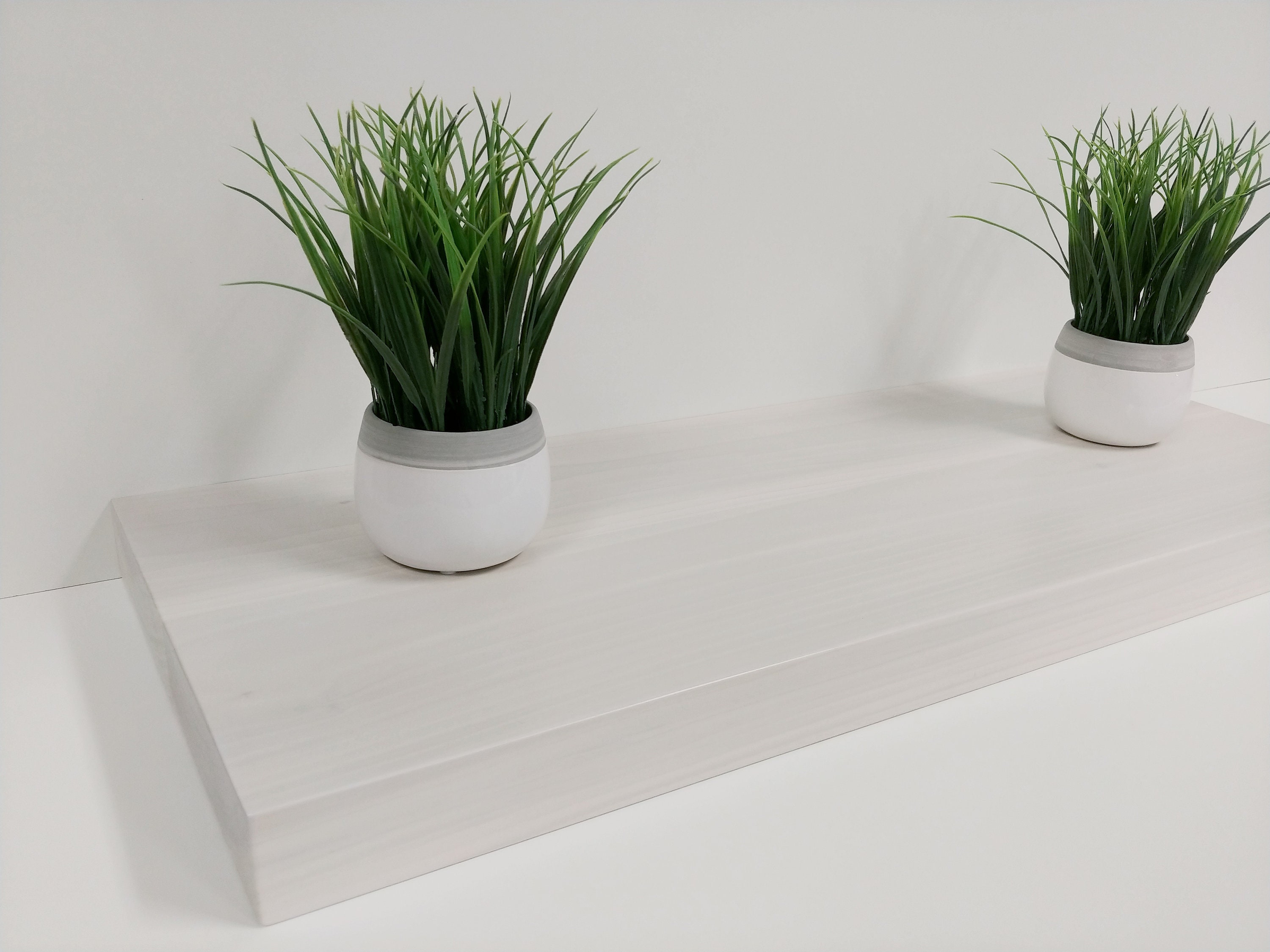 White Floating Shelf, solid wood, custom length and depth Floating