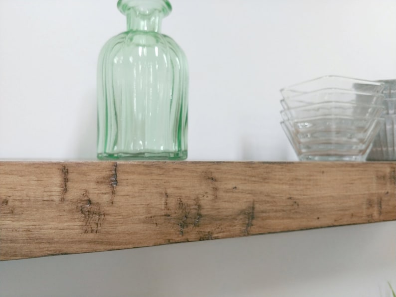 Alder Floating Shelf Rustic Distress Brown Glaze Solid Wood Etsy