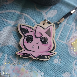 Jigglypuff Mimikyu wooden charm
