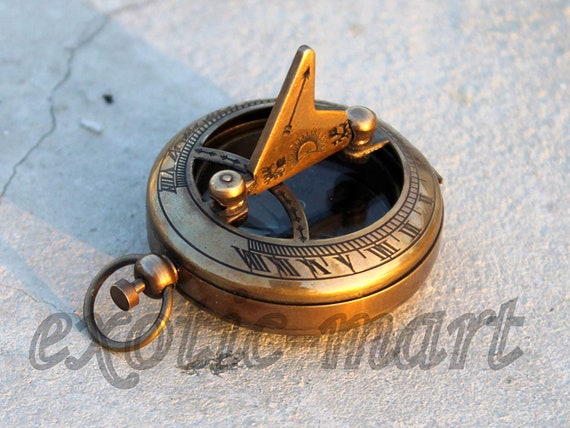 Nautical Sundial Compass Gift Brass Antique Pocket Push Button Sundial Compass.