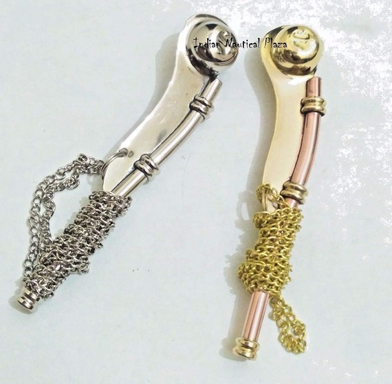 5/" Brass Boatswain Whistle With Chain Bosun Call Pipe Nautical Marine gift