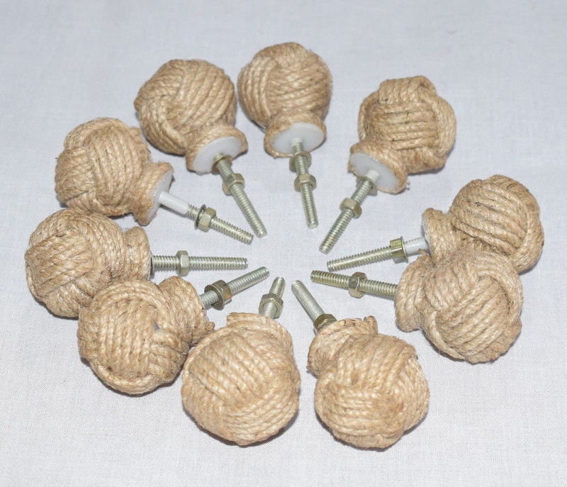 Nautical Jute Rope Antique Door Knob Set Of 10 Handle Drawer Etsy