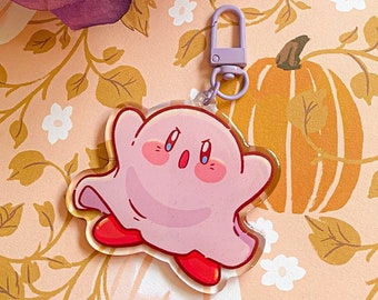 Kirby as A Ghost! Glitter Epoxy-Coated Acrylic Charm Keychain || Halloween || Cute Spooky || Kawaii || Anime || Video Games