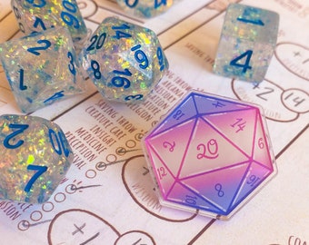 Transgender Pride D20 Clear Acrylic 1.25in Pin || Dungeons & Dragons || Dice || Trans || LGBTQIA+ || Cute Nerdy Accessories
