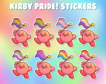 Kirby Pride Flag Stickers || Poyo || Pride || LGBTQIA+ || Queer || Kawaii || Gay, Lesbian, Bi, Pan, Trans, Ace, Non-Binary Flags || Gaymer