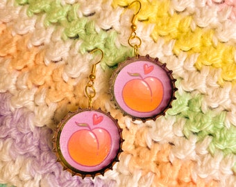 Aubergine Emoji ou Peach Emoji Recyclé /Upcycled Boucles d’oreilles bottlecap