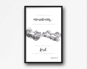 Psalm 121 Scripture Mountain Print, Christian Nursery Art