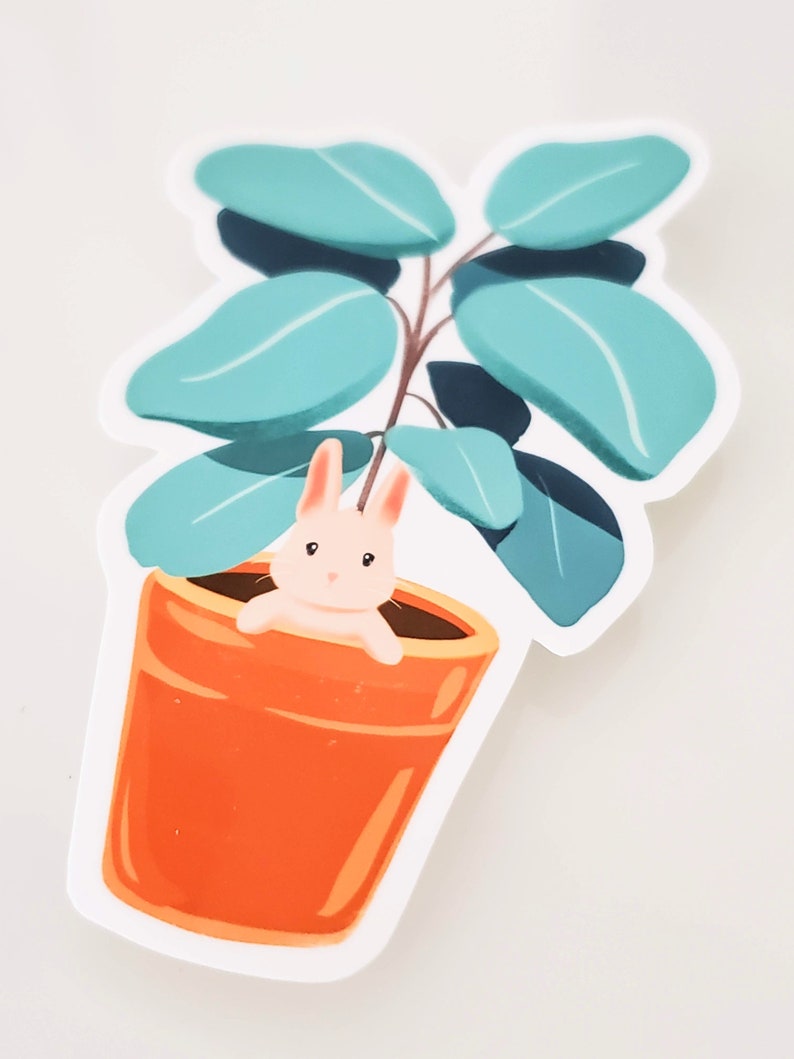 Plant Weatherproof Glossy Stickers Rabbit Bunny Waterproof Illustration Cute Monstera Rattan Chair Decal Water Resistant Die-Cut