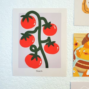Retro Tomato Plant Giclee Art | Fun Tomato Poster Wall Print | Abstract Minimal Vegetable Illustration