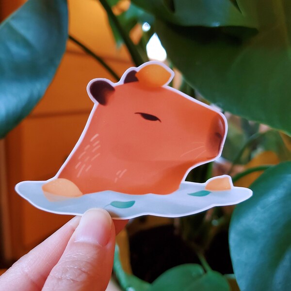 Capybara Weatherproof Matte Sticker | Capybara Yuzu Waterproof Die-Cut Sticker | Animal Laptop Decal | Water Resistant