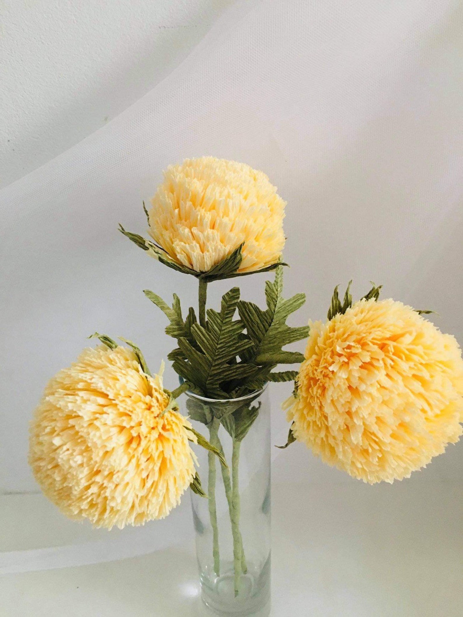 Realistic Crepe Paper Handcrafted Pom Pom Chrysanthemum Flower Etsy