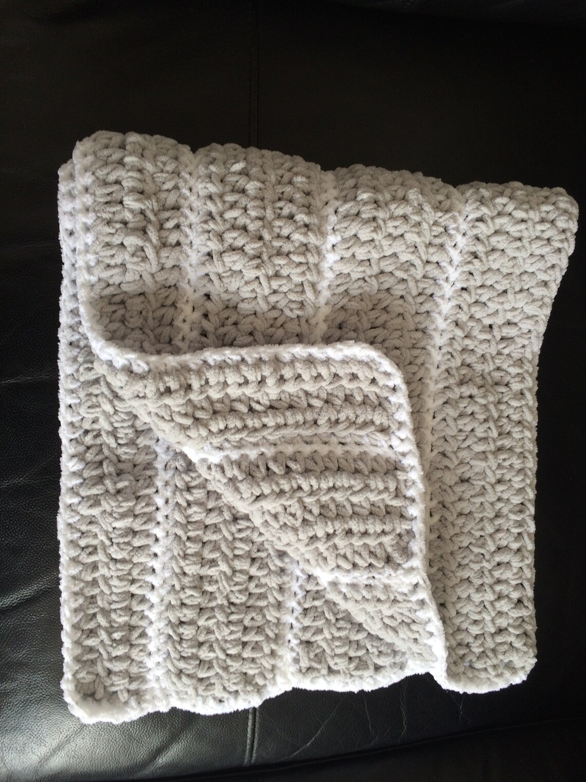 Hand Crochet Baby Pram Blanket Super Soft Chenille Light Grey Etsy