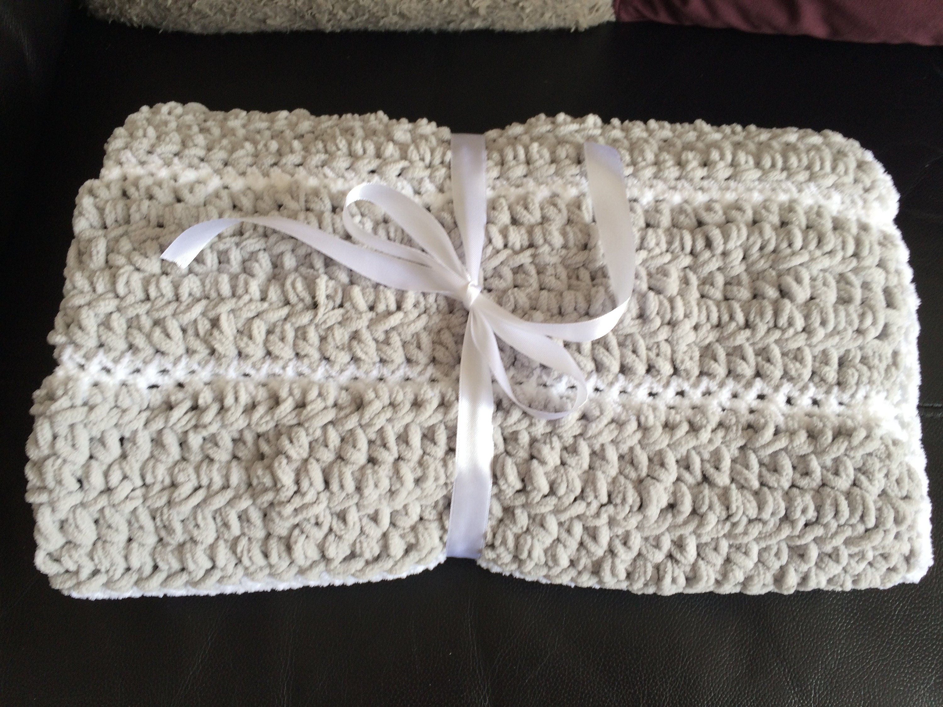 Hand Crochet Baby Pram Blanket Super Soft Chenille Light Grey Etsy