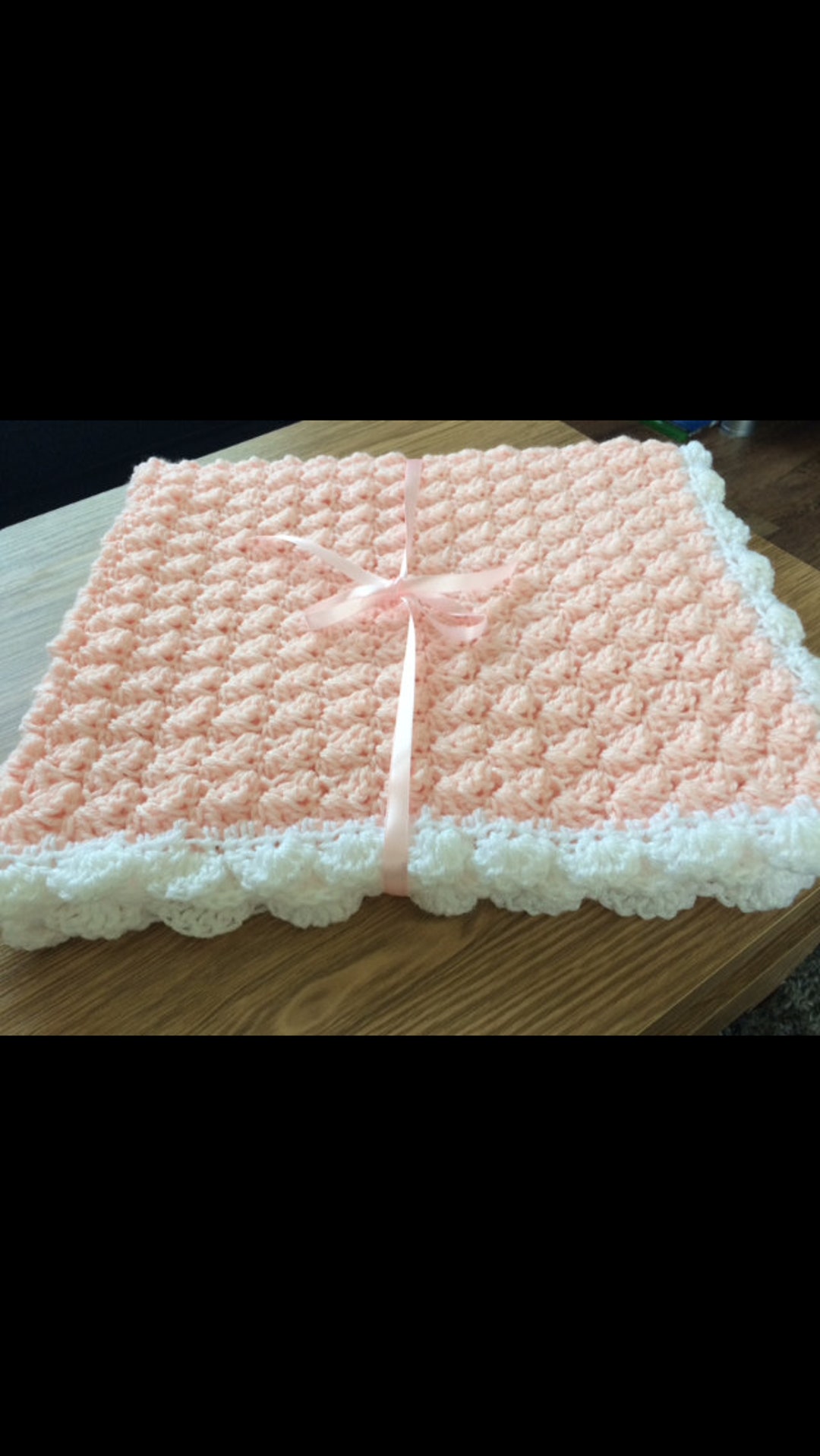 Hand Knitted Crochet Baby Pram Blanket Pink and White Etsy UK