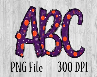 Purple/Orange Polka Dot Alphabet PNG, Letters, Doodle, Sublimation