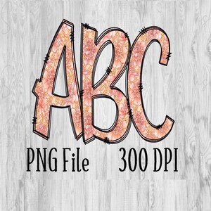Pink Peony Alphabet PNG, Letters, Doodle, Sublimation