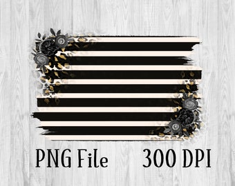 Sfondo a strisce, Floreale nero, Leopardo, Sublimazione PNG