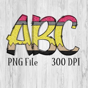 Glitter Pencil Alphabet PNG, Letters, Doodle, Sublimation
