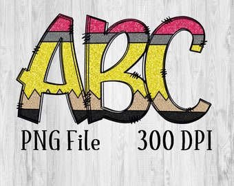 Glitter Pencil Alphabet PNG, Letters, Doodle, Sublimation