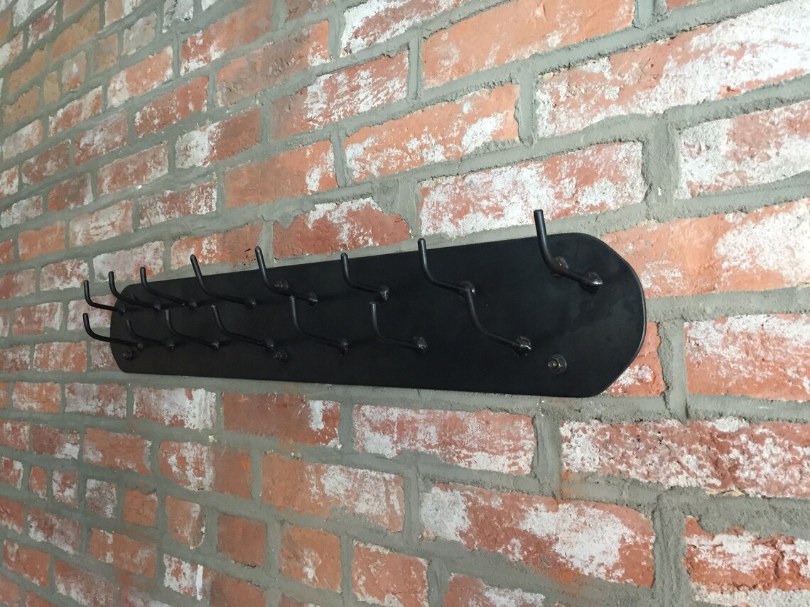 Staggered Wall Mount Coat / Hat Rack / Hooks - Blackened Steel Metal ...