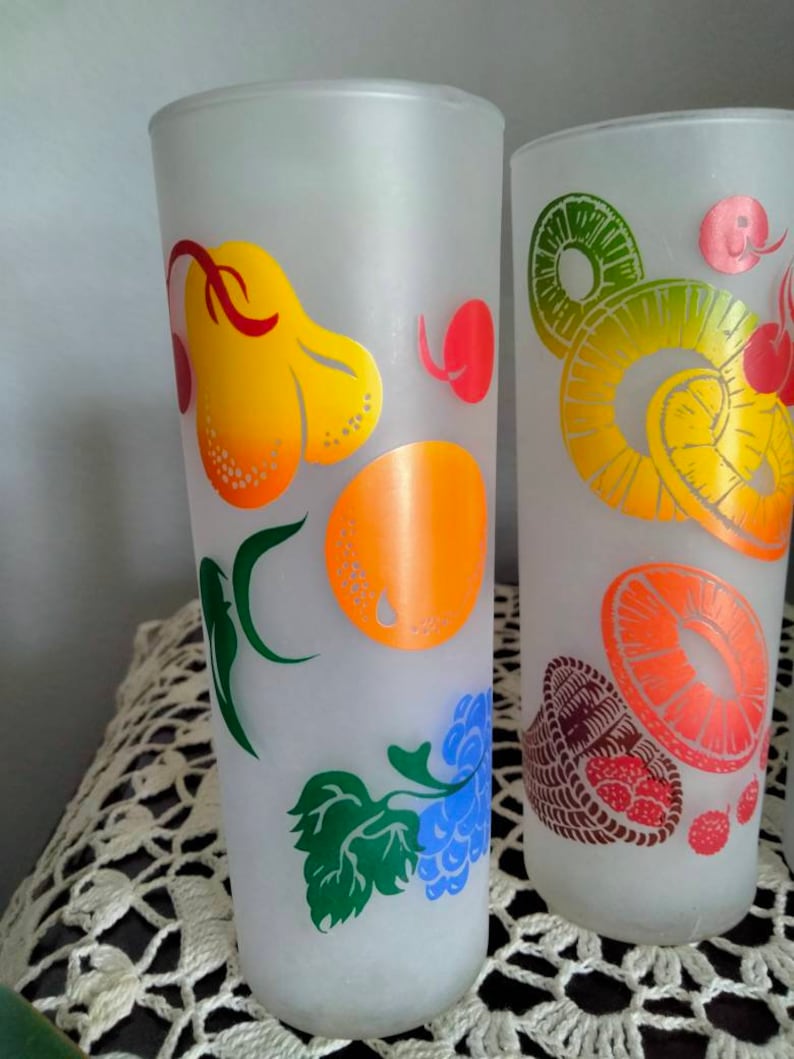 Retro Frosted Tall Glasses Tom Collins Collectible Etsy