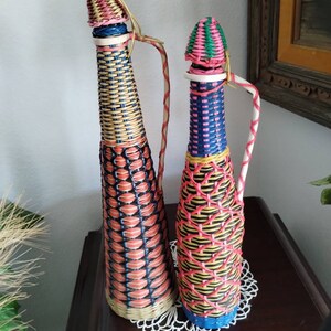 Rare Multi Colored Scoubidou Wine Decanter/Vintage Bottle/Bar Ware/ Retro Collectible Bottles