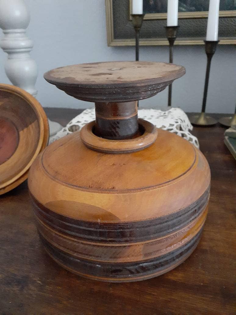 Vintage Wood Tobacco Jar Decorative Pedestal Solid Wood Bohemian Etsy UK
