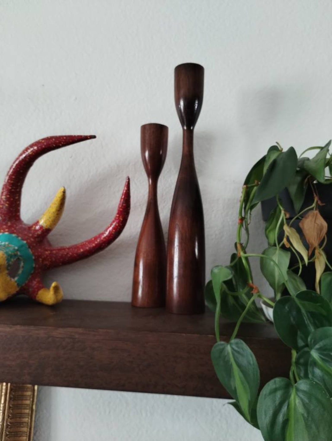 Mid-century Danish Modern Turned Teak Wood Candlesticks Candle Holder ...