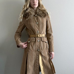Rare Dolce Gabbana Corduroy Coat, Fur Collar, Gold Leather Accents