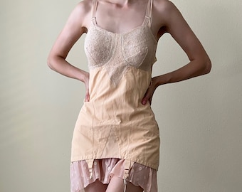 Antique peach girdle dress, size M #10157