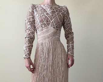 Mary McFadden couture plisse rose gold dress, size M-L #10149